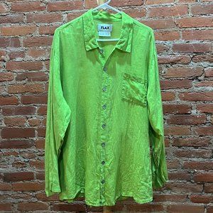 FLAX Women’s 100% Linen Oversized Shirt Jacket Green Size M